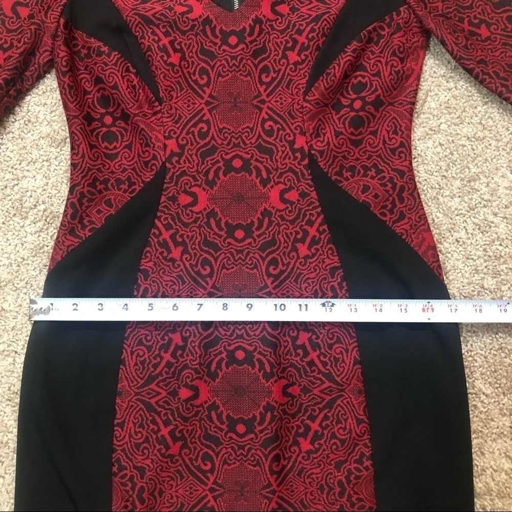 Maggy London Ponte Jacquard Sheath Dress Red and Black Size 4 - Picture 8 of 8